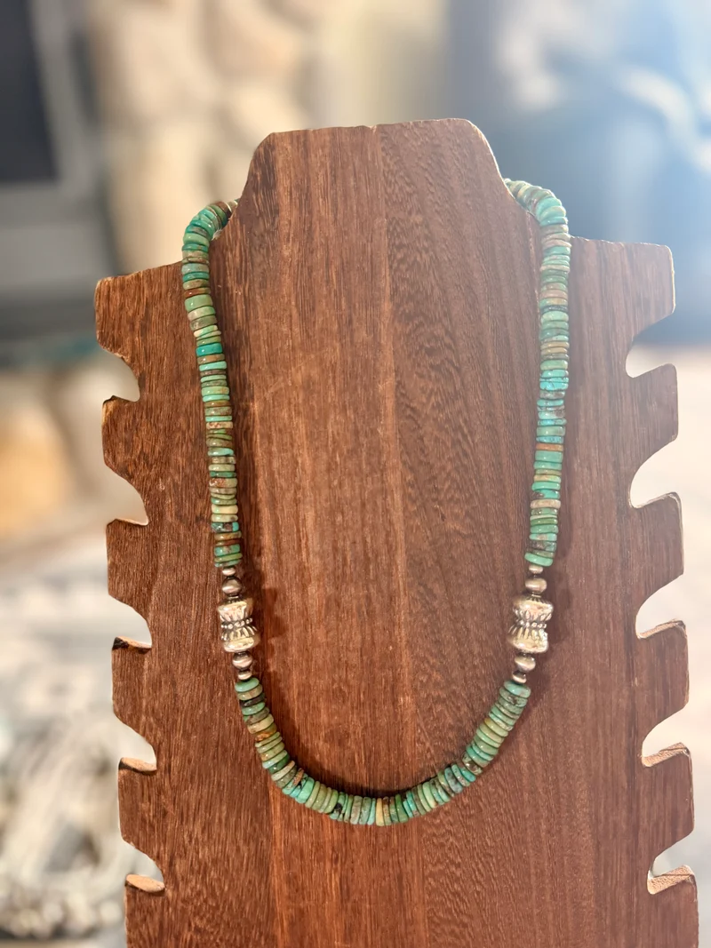 20” Turquoise / Sterling Barrel Pearl Necklace