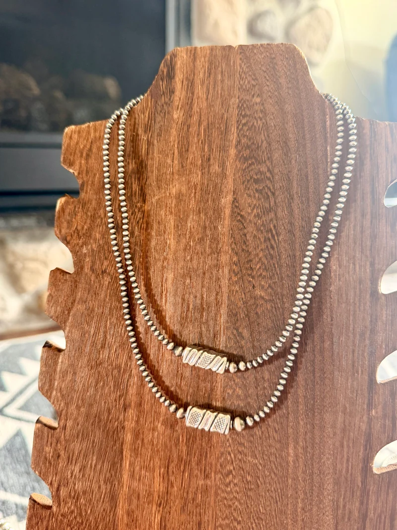 3-5mm / Barrel Bead Sterling Pearl Necklace