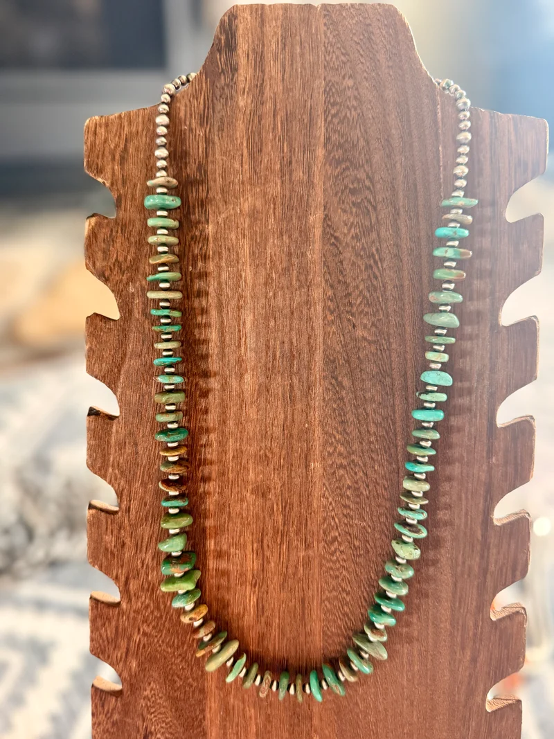 24” Turquoise & Sterling Pearls Necklace