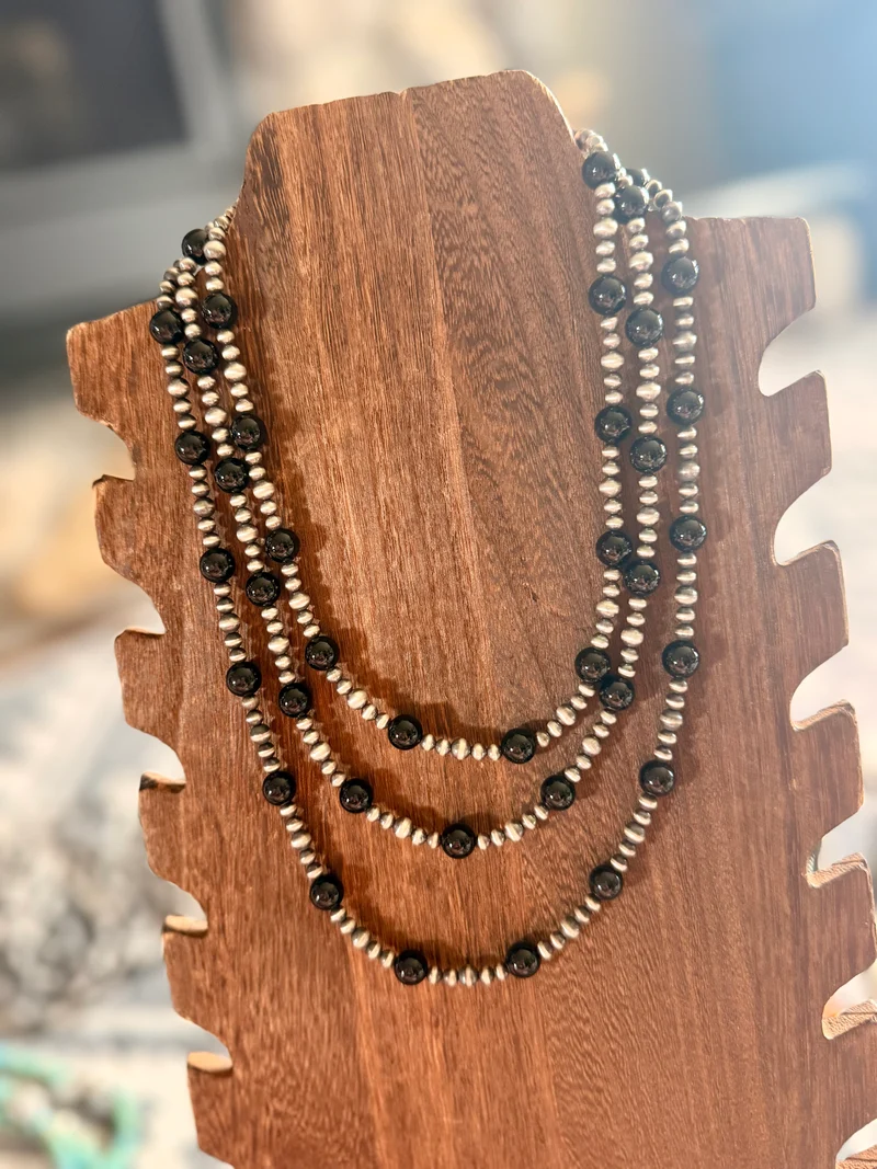 Black Onyx / Sterling Pearl Necklace