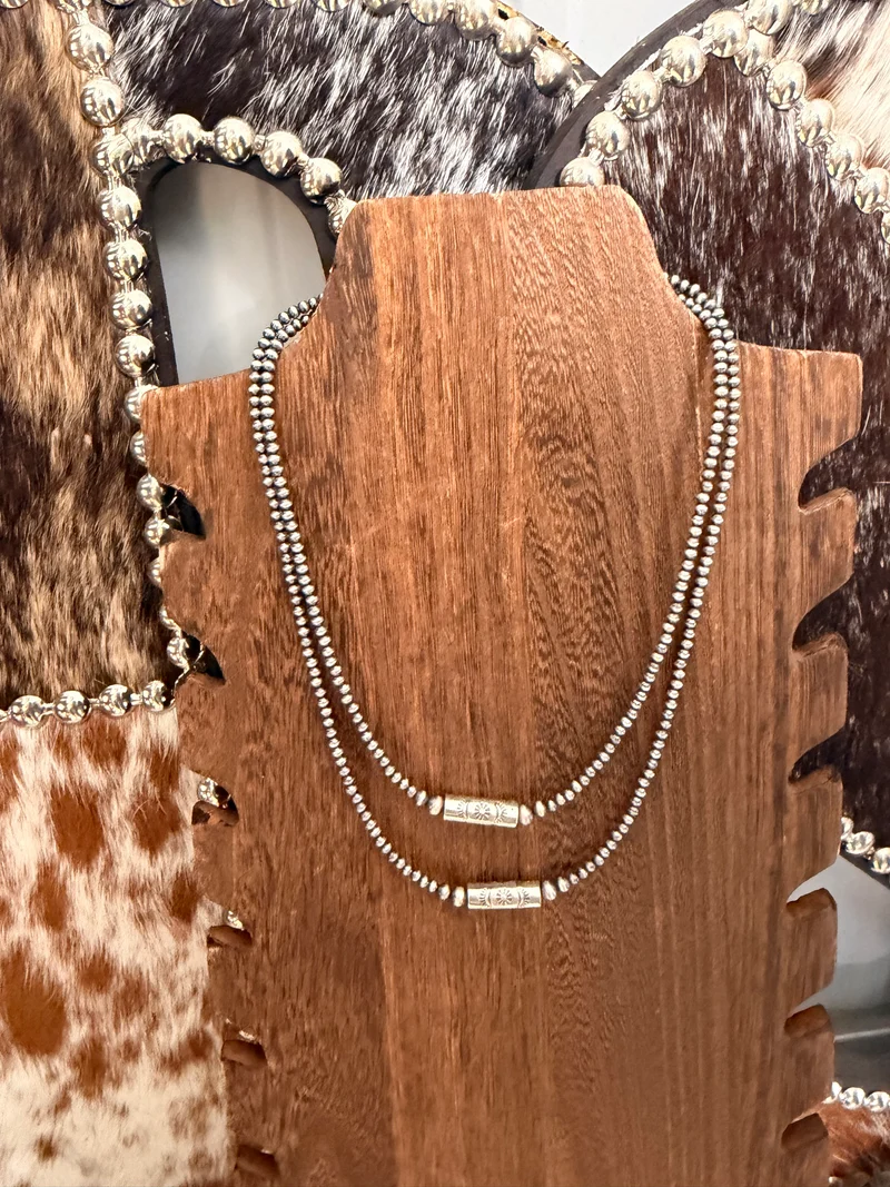 3mm Barrel Bead Sterling Pearl Necklace
