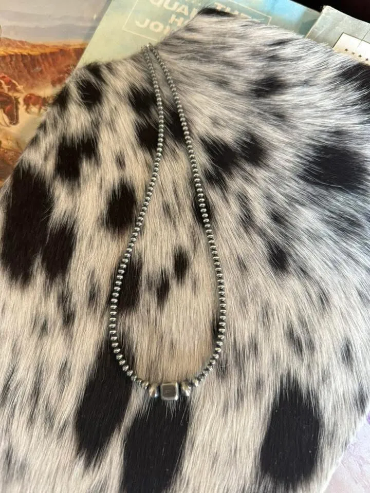 3mm Sterling Pearl Necklace with Square Bead