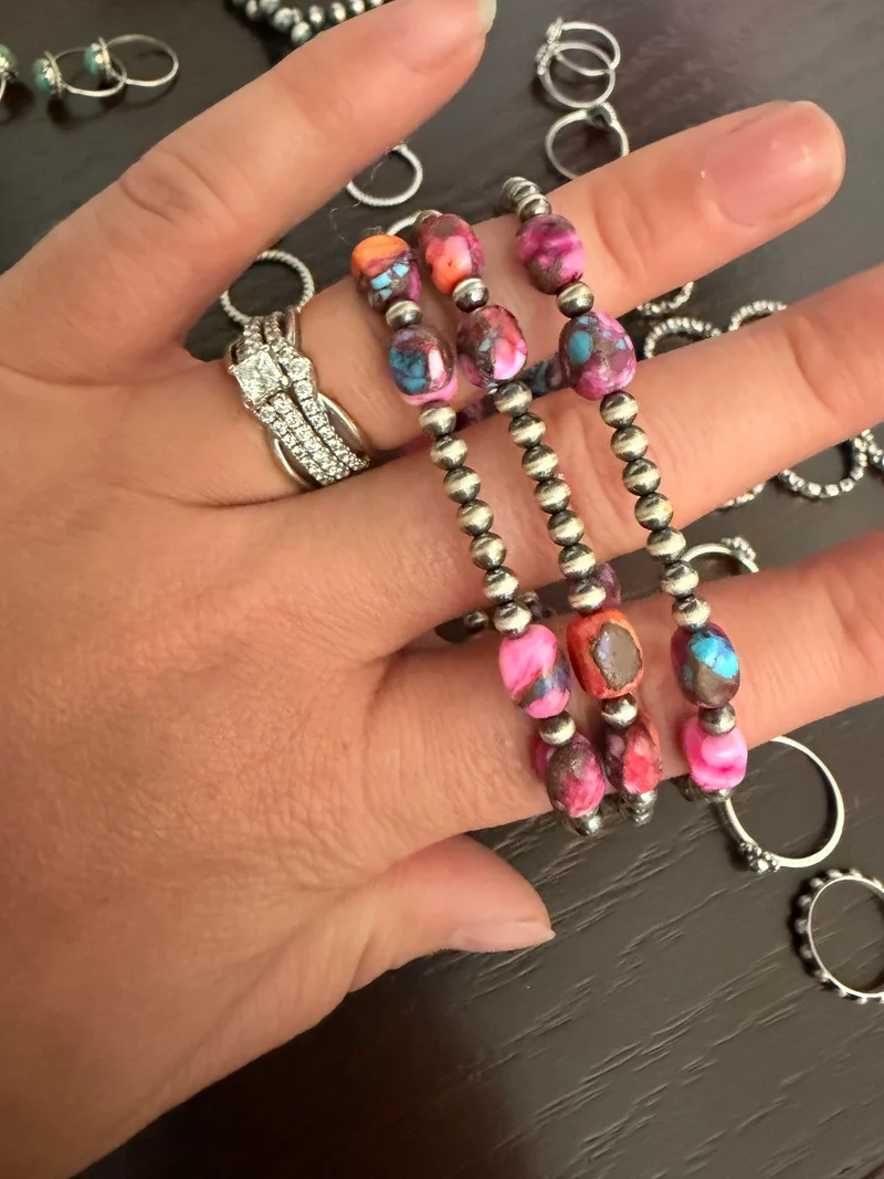 Mojave Beads / Sterling Pearl Stretch Bracelets