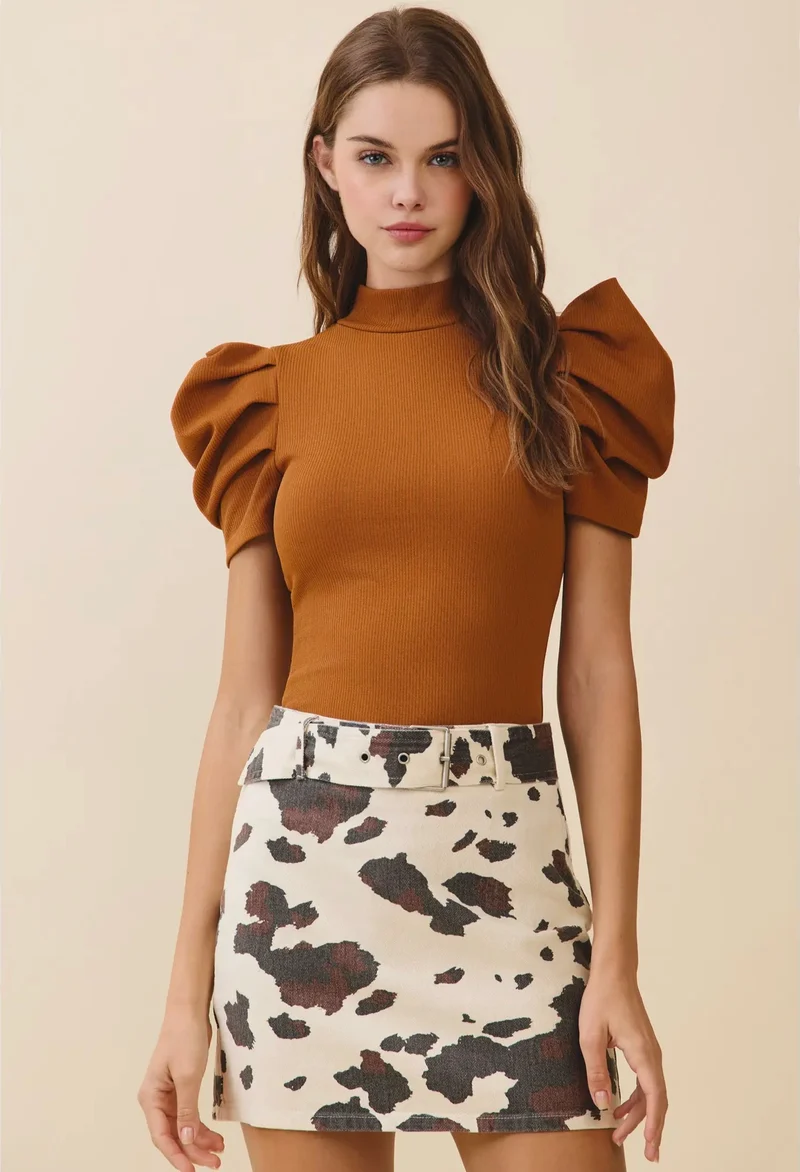 Puff Sleeve Bodysuit - Rust