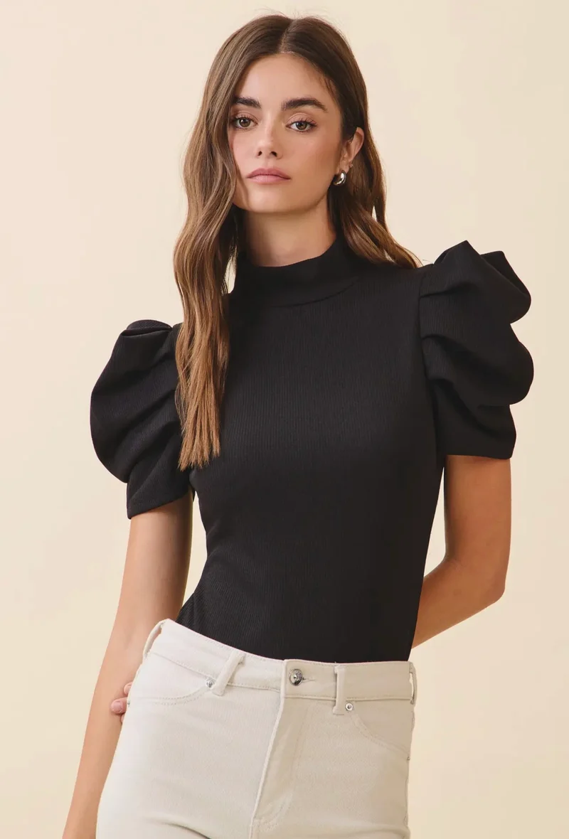Puff Sleeve Bodysuit - Black