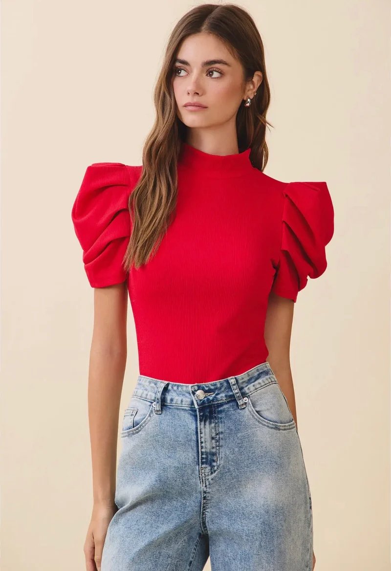 Puff Sleeve Bodysuit - Red