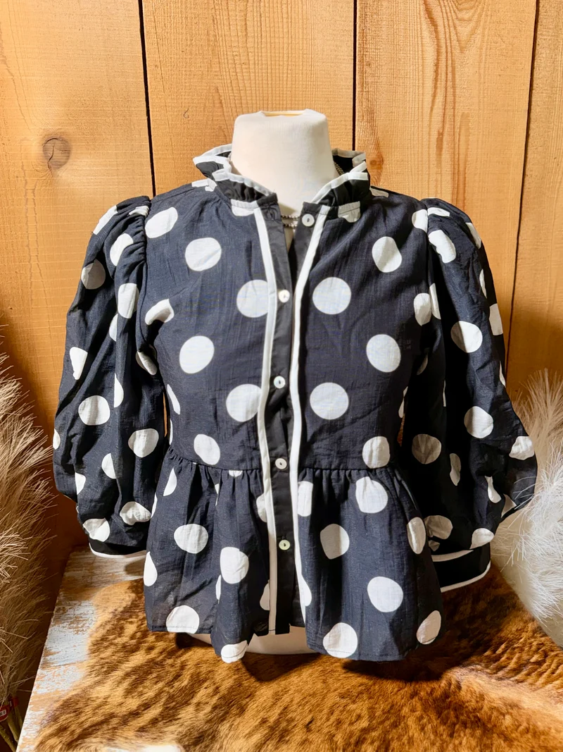 Black / Ivory Dotted Button Down Top