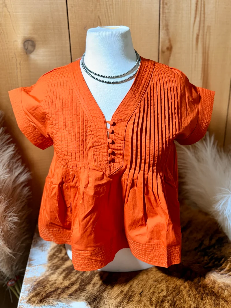 Rust Pin Tuck Detail Top