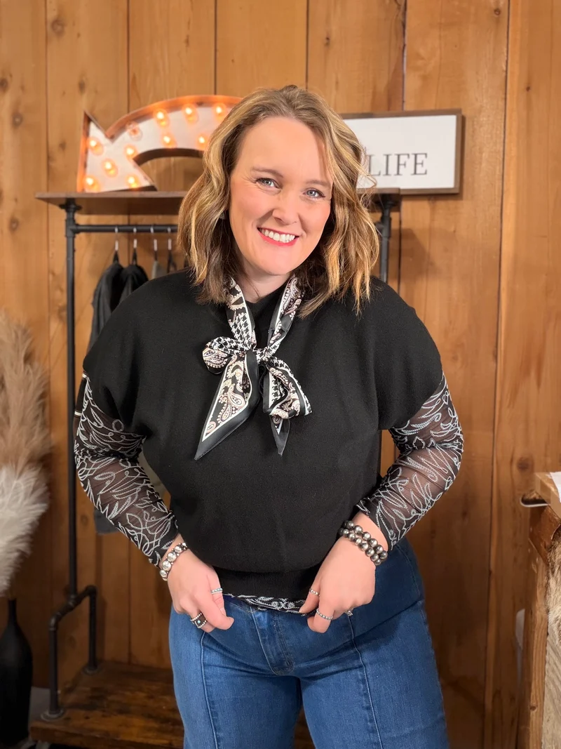 Black Mock Neck Sweater Top