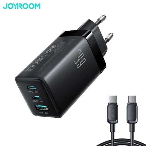 JOYROOM JR-TG10 65W GaN 2x USB-C + USB-A wall charger (with Cable)