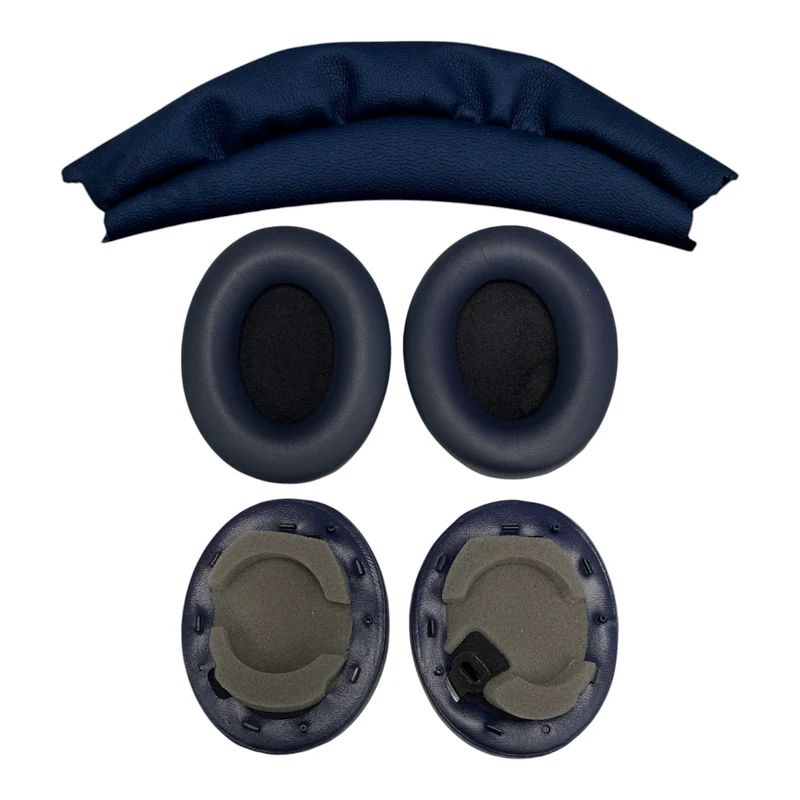 Sony WH-1000XM4 Replacement Headband Leather and Ear Pad Cushions Combo in Black, Blue and Tan