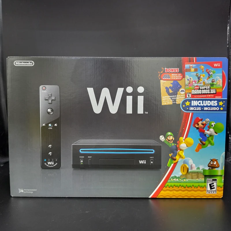 Nintendo Wii Black Console – New Super Mario Bros. Wii Bundle [Factory Sealed]