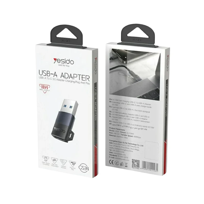 Yesido Adaptor GS34 Male Usb A To Usb C Female Connector