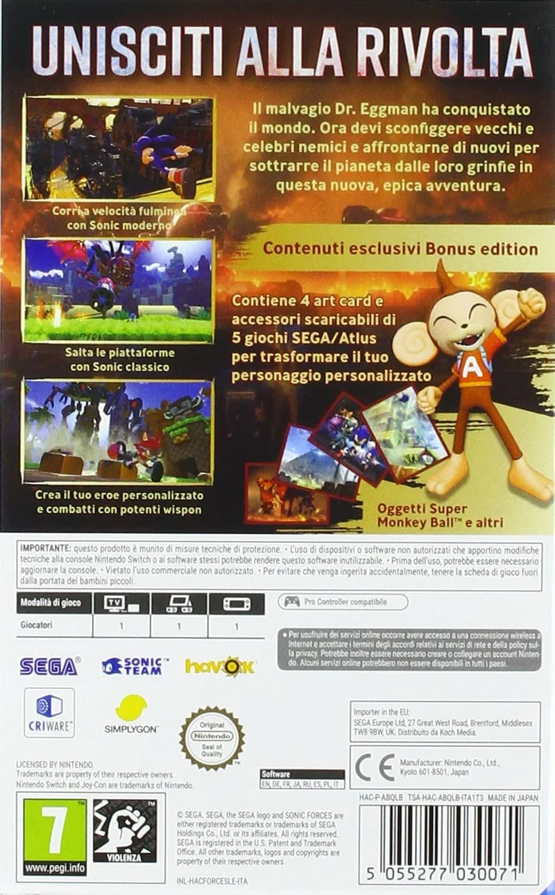 SONIC FORCES edizione bonus NINTENDO SWITCH (versione italiana)
