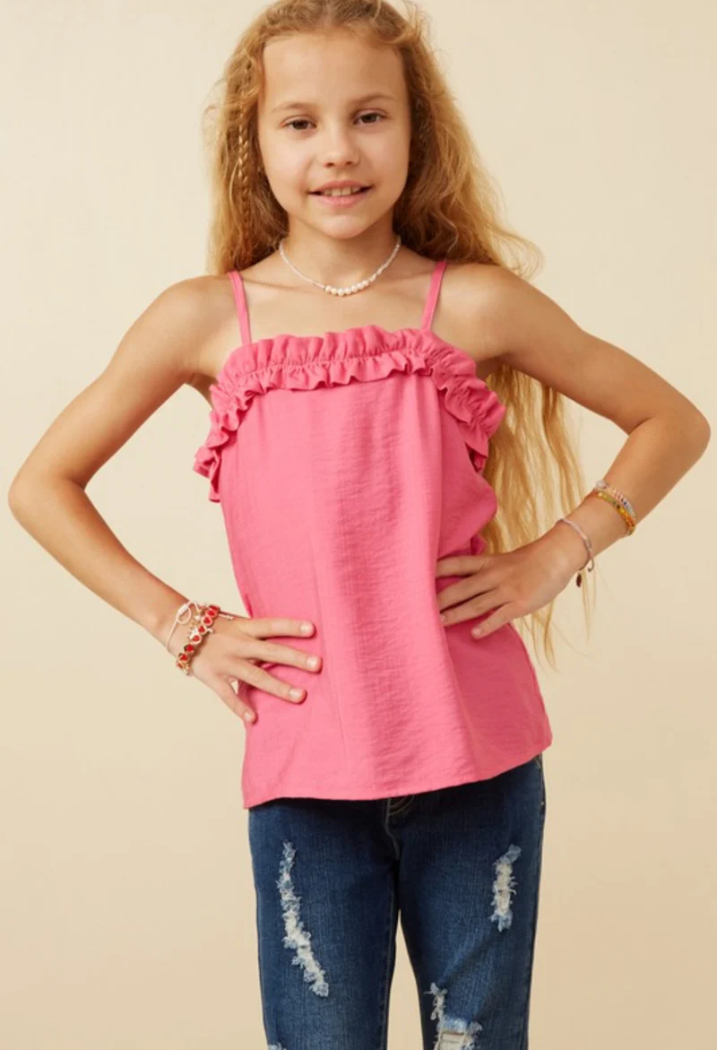 Girls Pink Ruffled Tank