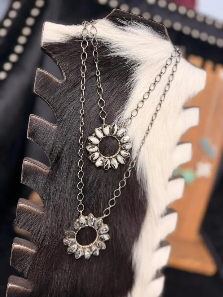 White Buffalo Circle Stone Necklace