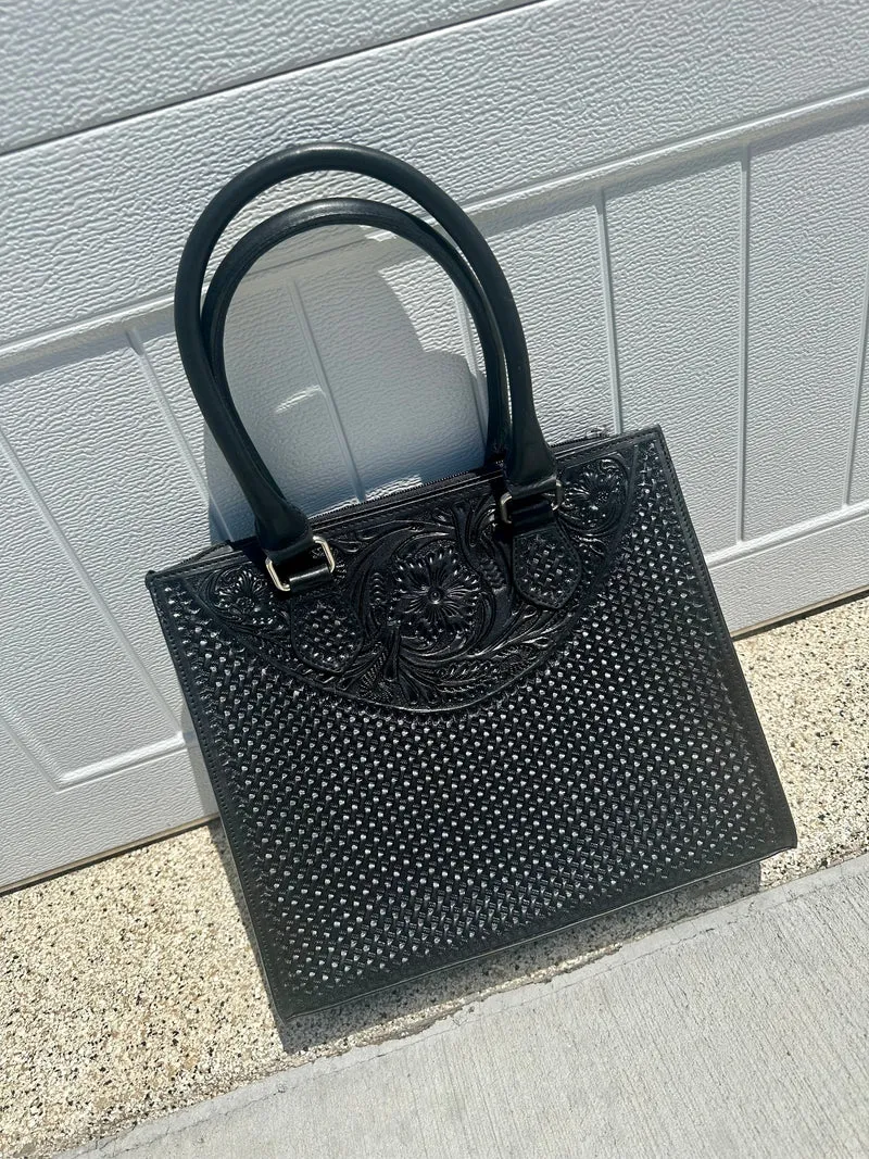 Black Tooled Hand Bag