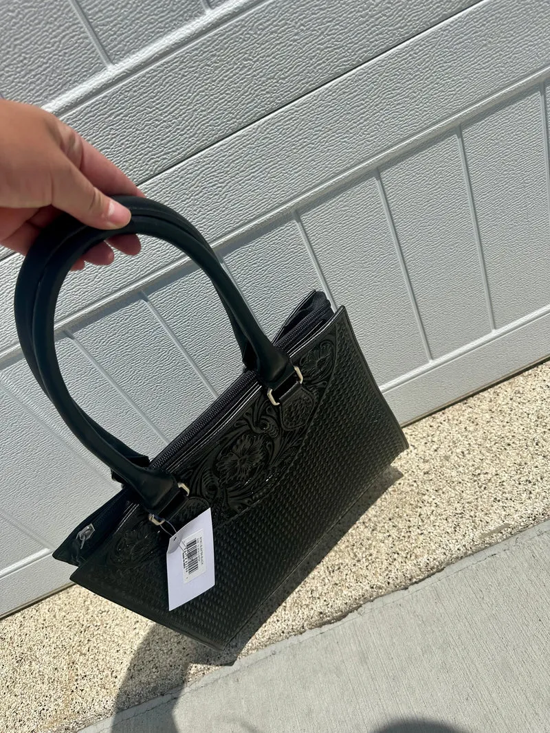 Black Tooled Hand Bag
