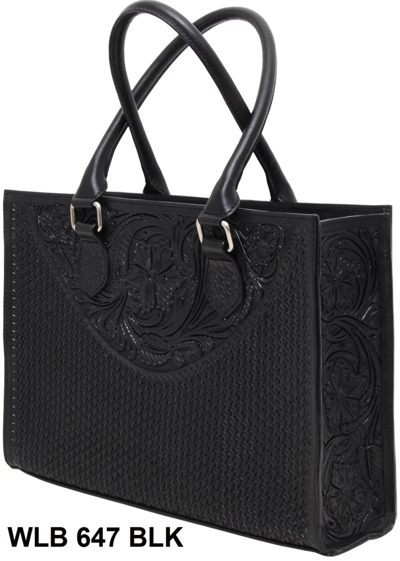 Black Tooled Hand Bag