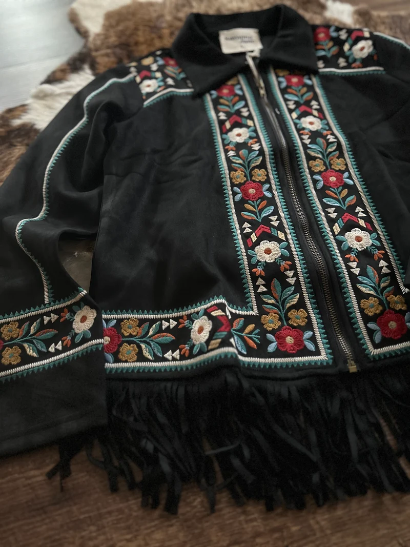 Black Embroidered Fringe Jacket
