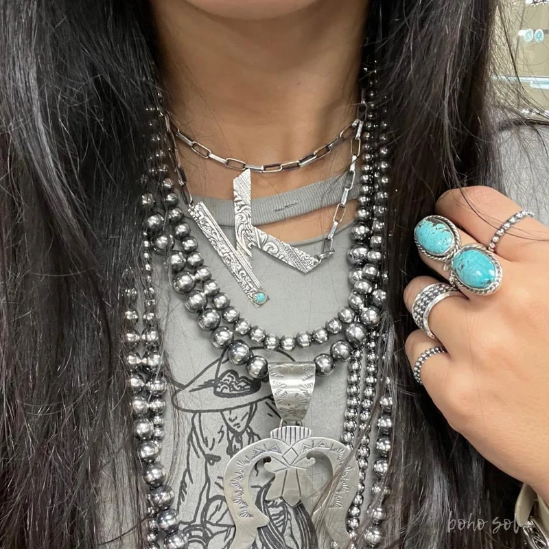 Turquoise Stone Box Chain Initial Necklace - Small Letter