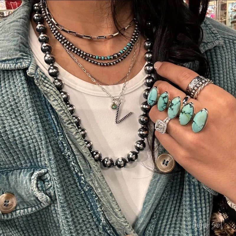 Cable Letter Necklace with Turquoise Stone