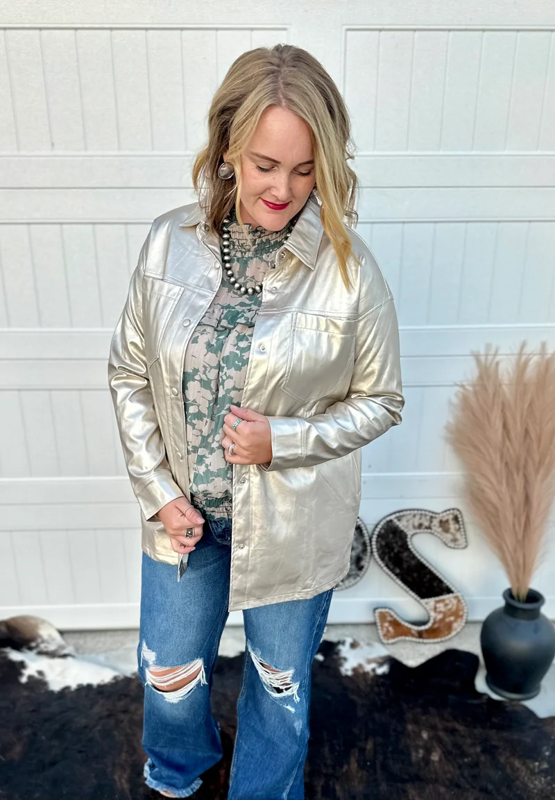 Beige Shimmer Pleather Jacket