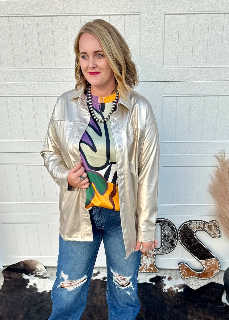 Beige Shimmer Pleather Jacket