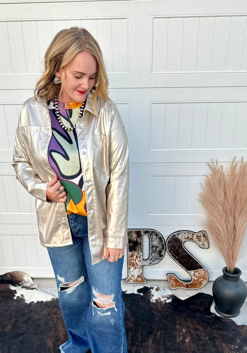 Beige Shimmer Pleather Jacket