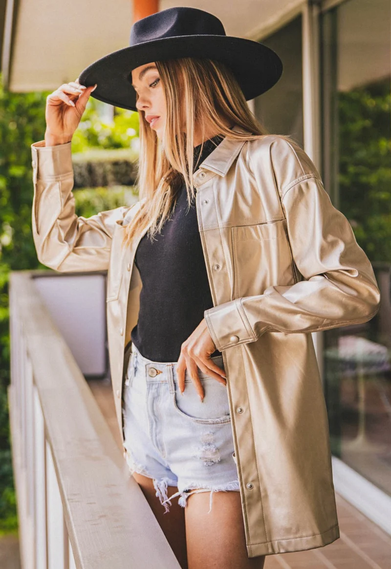 Beige Shimmer Pleather Jacket