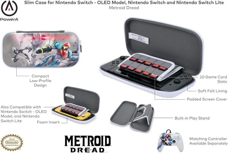 Custodia sottile PowerA per Nintendo Switch modello OLED, Nintendo Switch e Nintendo Switch Lite - Metroid Dread
