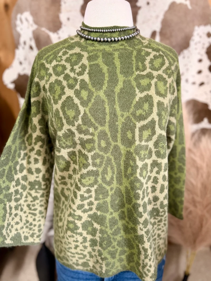 Olive Animal Print 3/4 Sleeve Sweater