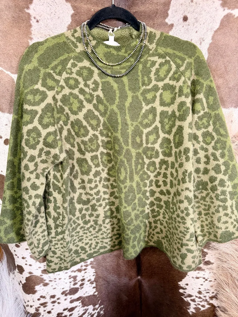Olive Animal Print 3/4 Sleeve Sweater