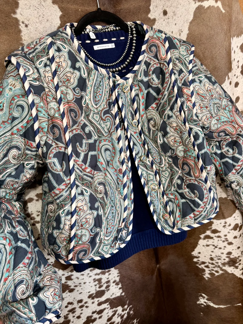 Navy Paisley Quilted Jacket