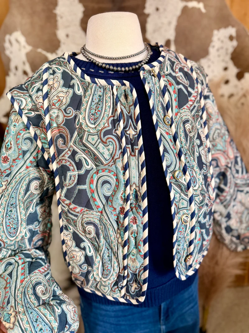 Navy Paisley Quilted Jacket