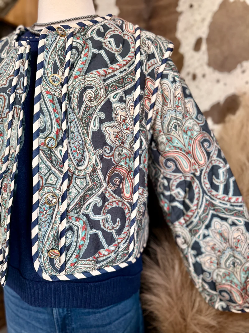 Navy Paisley Quilted Jacket
