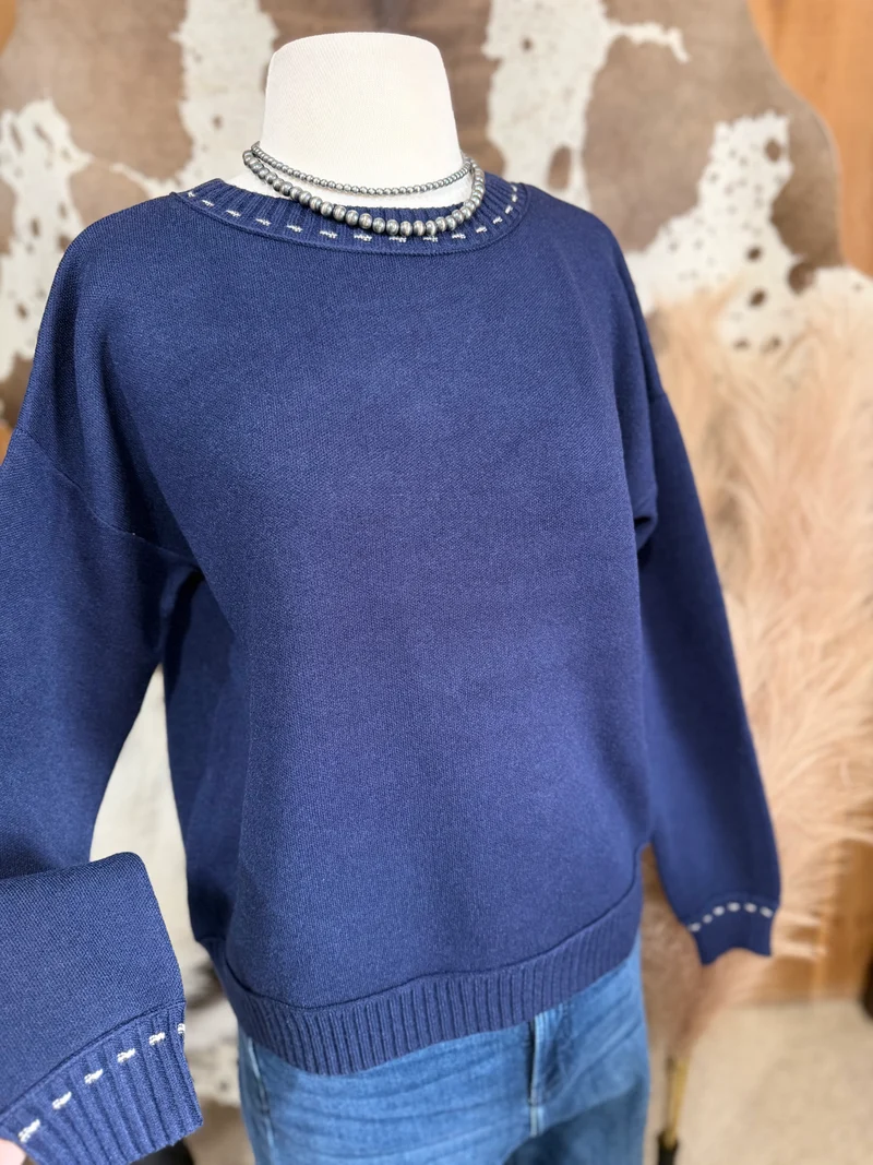 Navy / Ivory Stitch Sweater