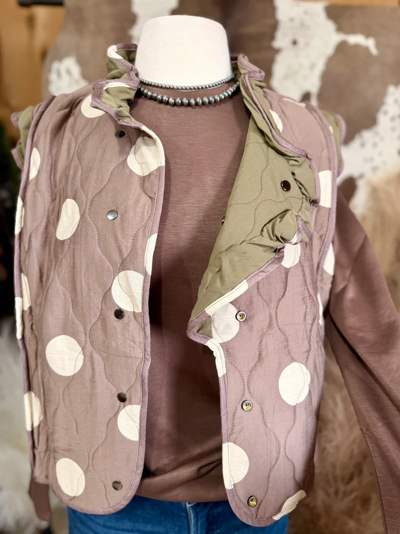 Olive / Mocha / Ivory Reversible Dot Vest