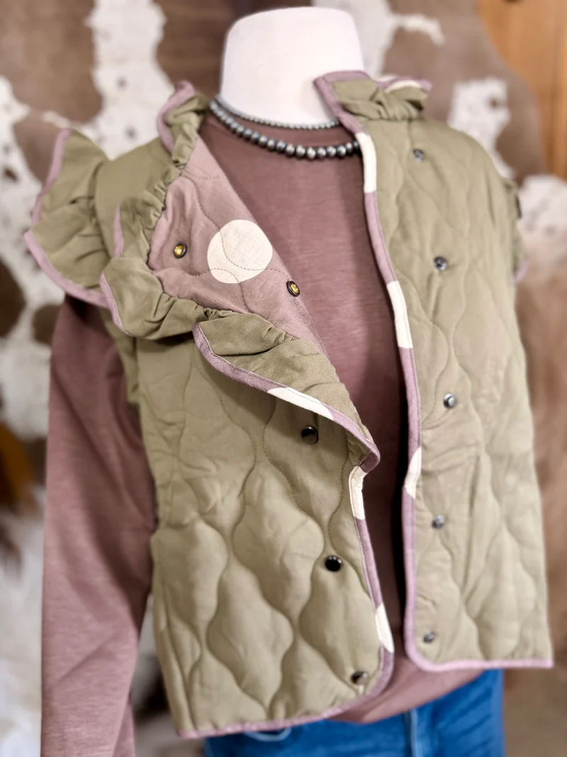 Olive / Mocha / Ivory Reversible Dot Vest