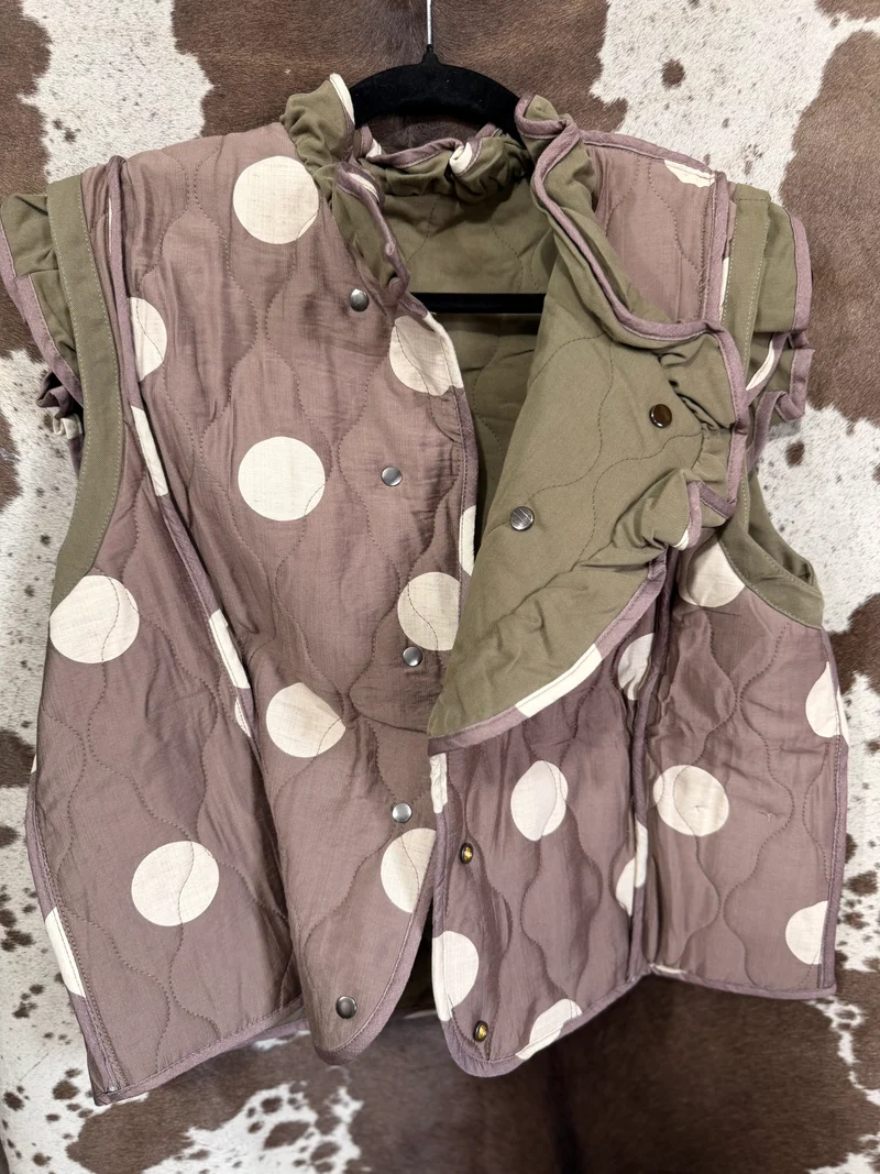 Olive / Mocha / Ivory Reversible Dot Vest