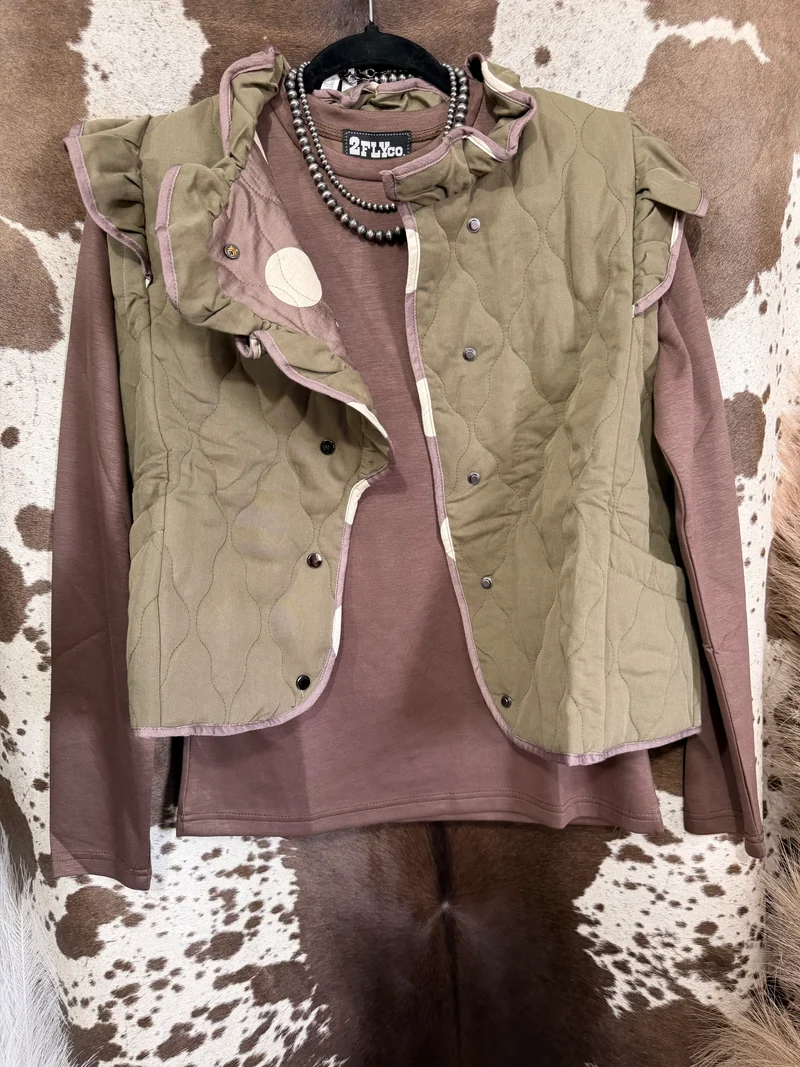Olive / Mocha / Ivory Reversible Dot Vest