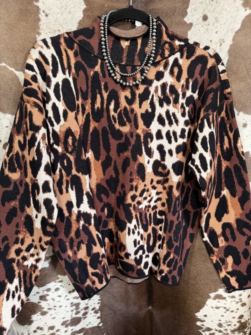Leopard Mock Neck Sweater