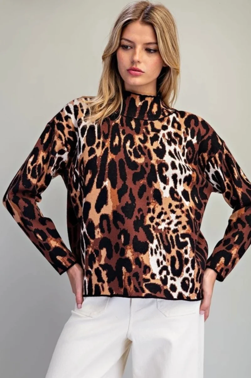 Leopard Mock Neck Sweater
