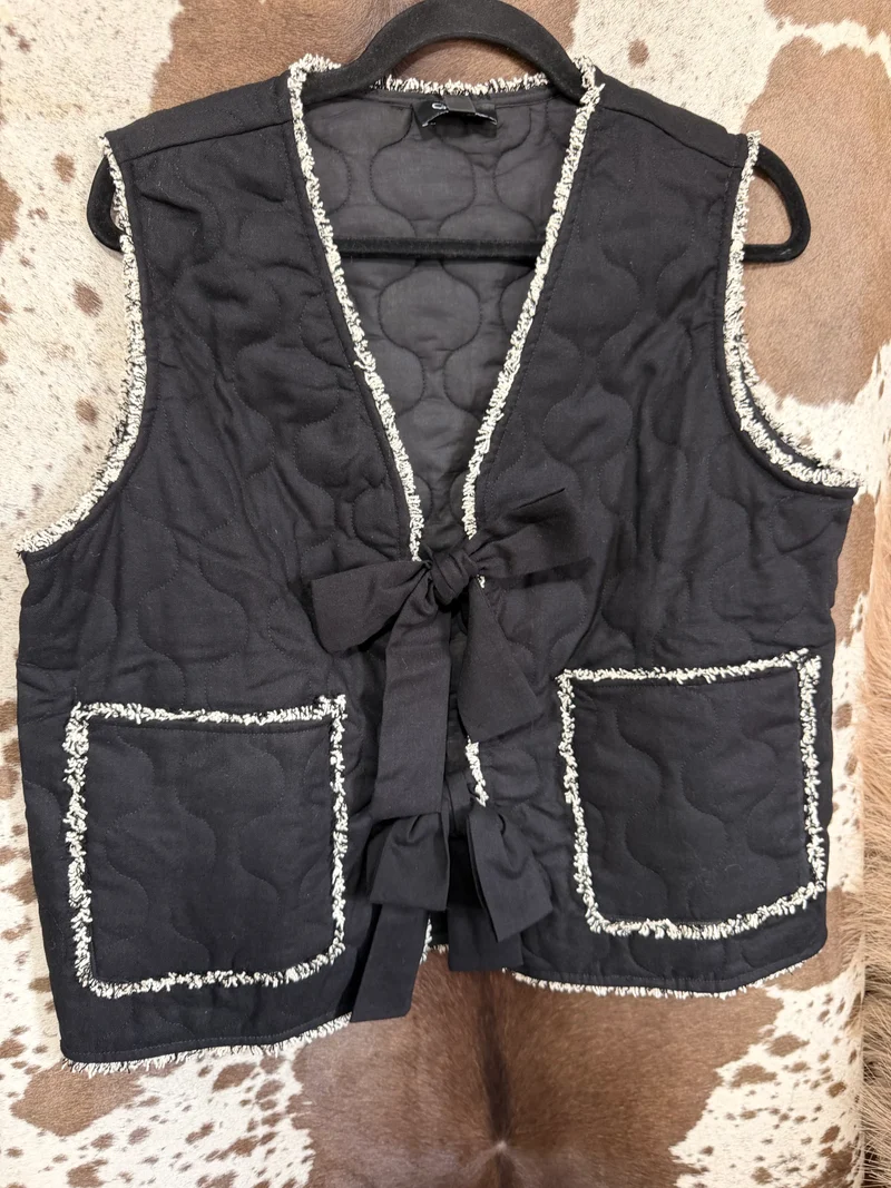 Black Frayed Hem Tie Vest