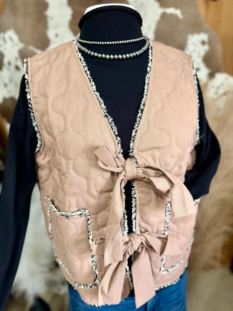 Mocha Frayed Hem Tie Vest