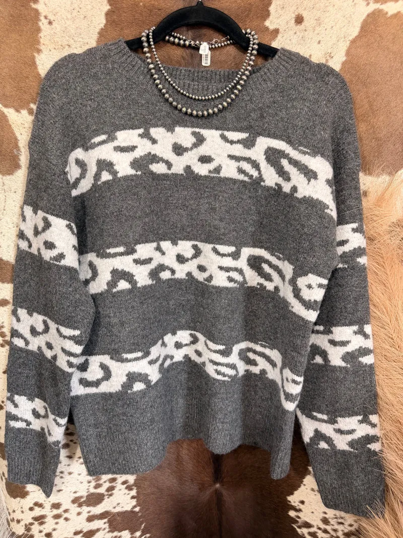 Leopard Striped Grey Sweater