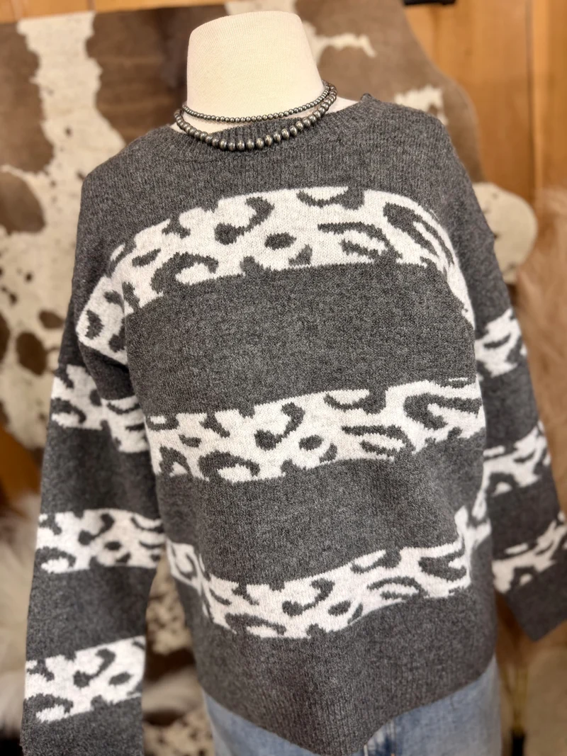 Leopard Striped Grey Sweater