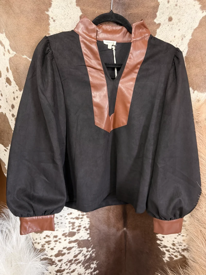 Black Suede Pleather Trim Top