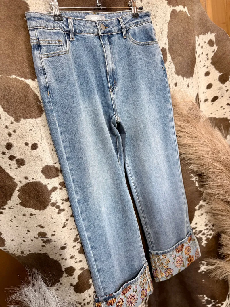 Floral Cuff Jeans