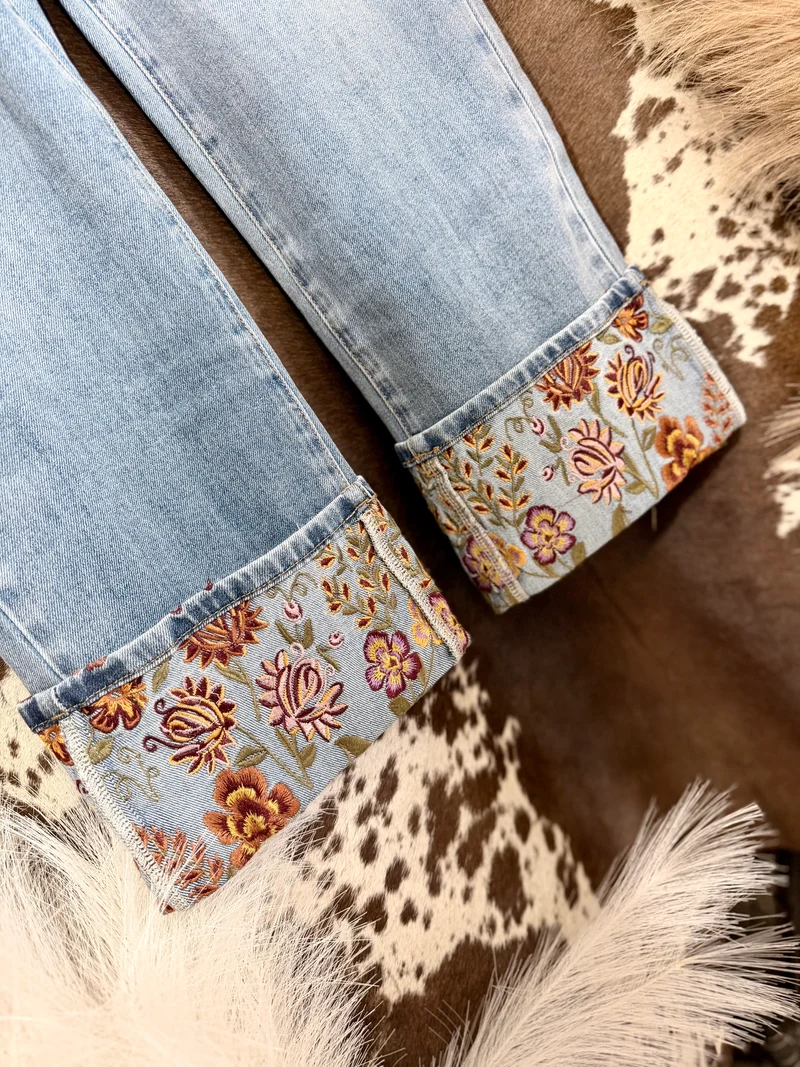 Floral Cuff Jeans